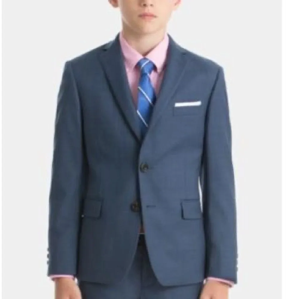 Lauren Ralph Lauren Boy 18R Blue Sharkskin Wool Natural Stretch Coat suit jacket
